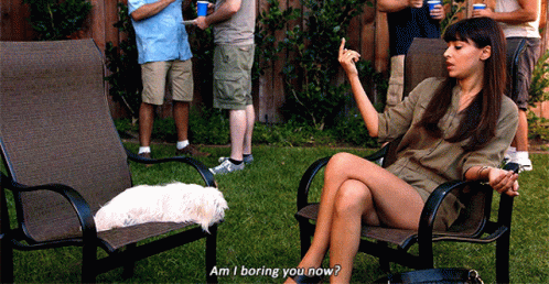 Woman Cross-Legged Saying Am I Boring You Now