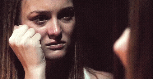 Woman Crying Looking In Mirror GIF