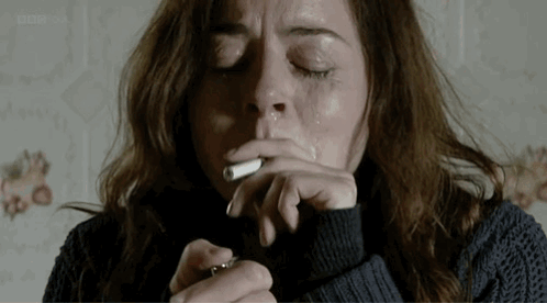 Woman Crying Smoking Cigarette GIF