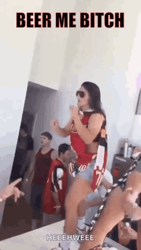 Woman Dancing Holding Beer At Party GIF