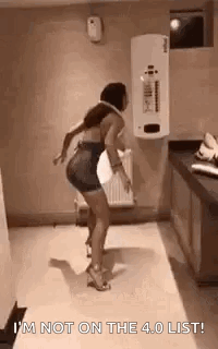 Woman Dancing in Bathroom With I m Not on 4.0 List
