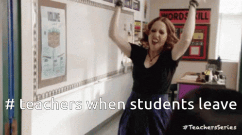 Woman Dancing in Classroom Teachers When Students Leave