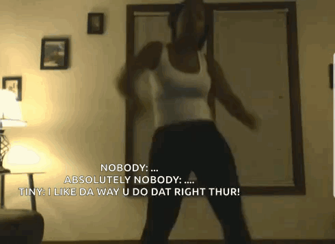 Woman Dancing in Dark Room Saying Nobody