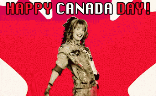 Woman Dancing in Front of Canadian Flag