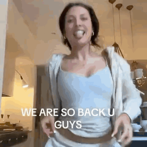 Woman Dancing in Kitchen We Are So Back U Guys