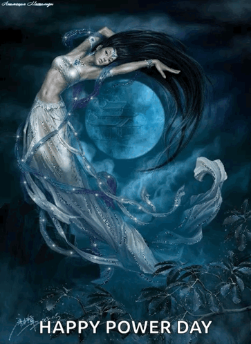 Woman Dancing Under Full Moon Happy Power Day