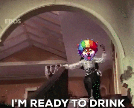 Woman Dancing With Clown on Head Saying I'm Ready to Drink