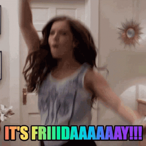 Woman Dancing with Friday Text