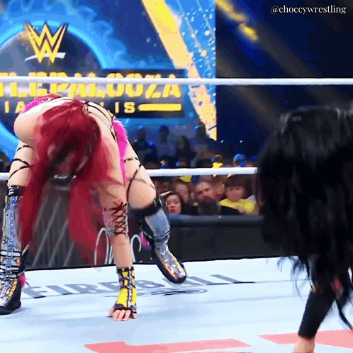 Woman Doing Handstand in Wrestling Ring Choccywrestling
