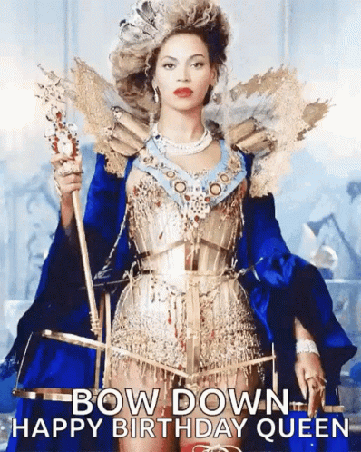 Woman Dressed As Queen Saying Bow Down Happy Birthday Queen GIF
