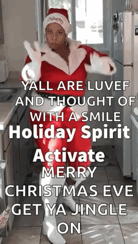 Woman Dressed as Santa in Kitchen