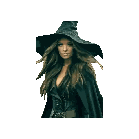 Woman Dressed as Witch with Black Hat