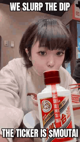 Woman Drinking Alcohol with Chopsticks and Meme
