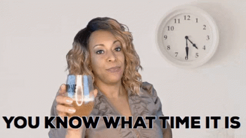 Woman Drinking Beverage With Clock And You Know What Time It Is GIF