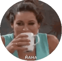 Woman Drinking Coffee Laughing In Circle