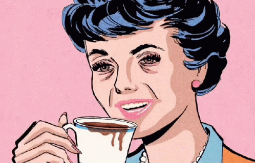 Woman Drinking Coffee Pink Background