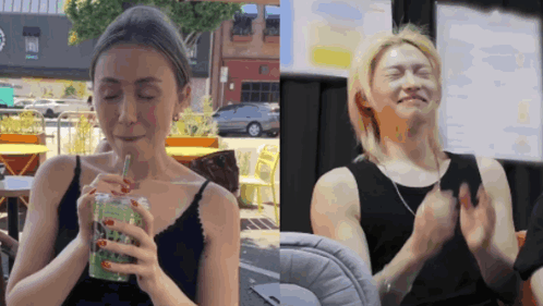 Woman Drinking Green Drink With Straw GIF