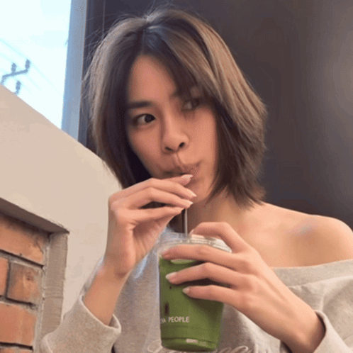 Woman Drinking Green Smoothie GIF