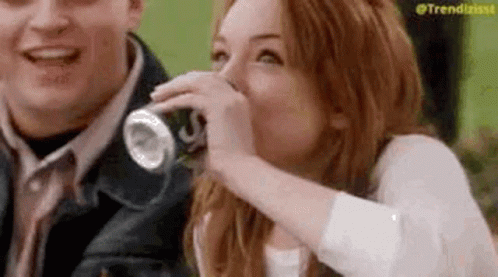 Woman Drinking Soda Man Watching GIF