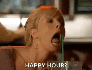 Woman Drinking With Straw Saying Happy Hour GIF
