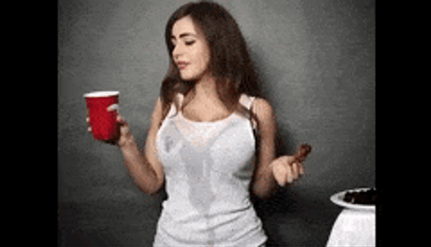 Woman Drinks Water Makes Wet Tshirt GIF