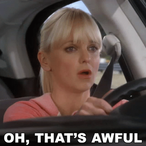 Woman Driving Car Saying Oh That's Awful GIF