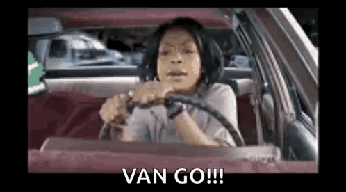 Woman Driving Car Saying Van Go