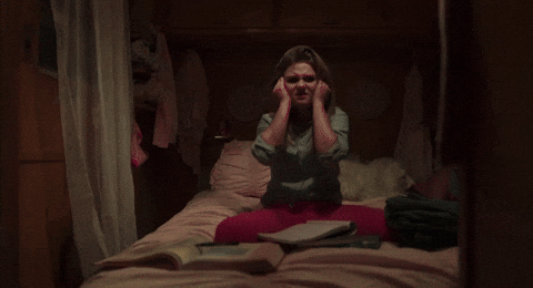 Woman Ear Plugs With Pillow And Teddy Bear GIF