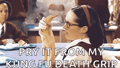 Woman Eating Banana Saying Pry It From My Kung Fu Death Grip