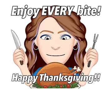 Woman Eating Turkey Happy Thanksgiving