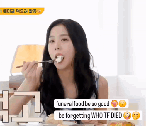 Woman Eating With Fork Funeral Food Be So Good GIF
