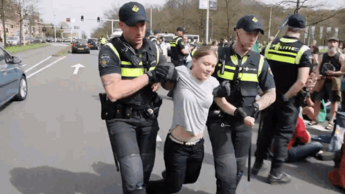 Woman Escorted By Police With Politie Hat GIF