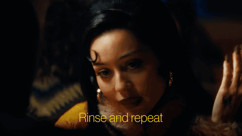 Woman Face Saying Rinse and Repeat