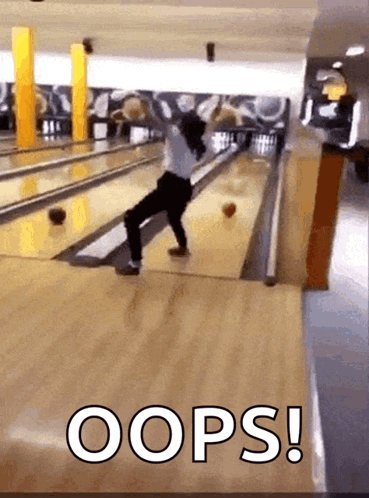 Woman Falling Down Bowling Alley Oops
