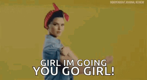 Woman Flexing Muscles Saying Go Girl GIF