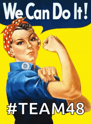 Woman Flexing Muscles Saying We Can Do It