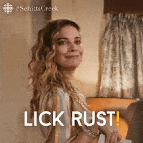Woman From Schitt's Creek Smiling Says Lick Rust