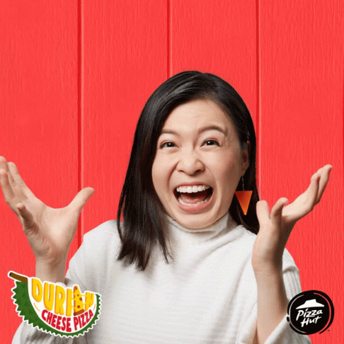 Woman Funny Face Durian Cheese Pizza Ad