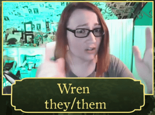 Woman Glasses Green Sign Wren They Them
