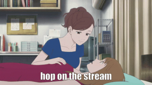 Woman Hand on Another Woman Chest Saying Hop on the Stream