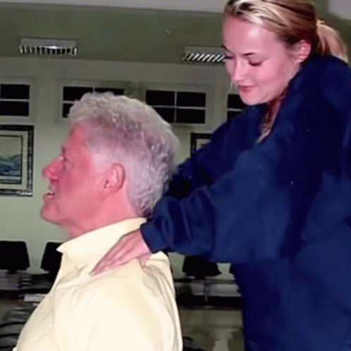 Woman Hand on Older Man's Neck