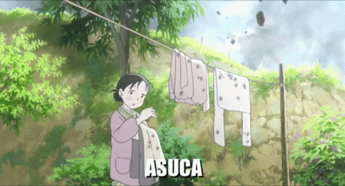 Woman Hanging Clothes With Asuca GIF