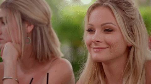 Woman Head Down With Smile On Her Face GIF