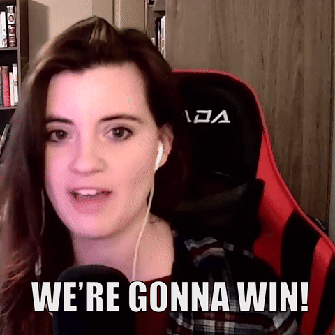 Woman Headphones Red Gaming Chair Says We're Gonna Win