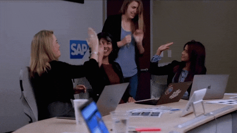 Woman High Five Office Celebration GIF