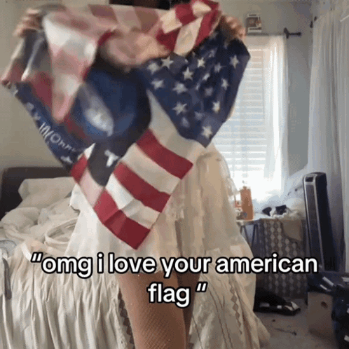 Woman Holding American Flag Omg I Love Your American Flag GIF