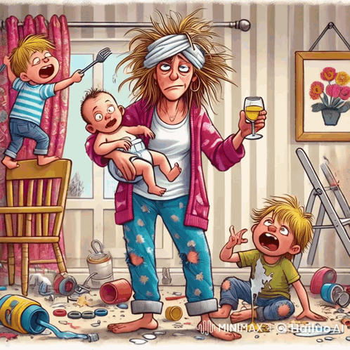 Woman Holding Baby Drinking Wine