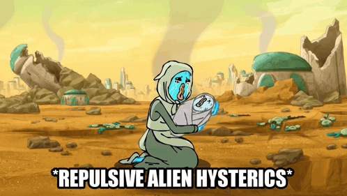 Woman Holding Baby Repulsive Alien Hysterics
