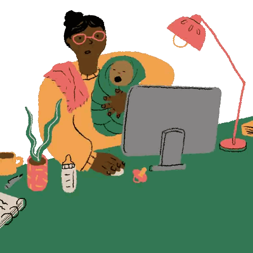 Woman Holding Baby Using Computer