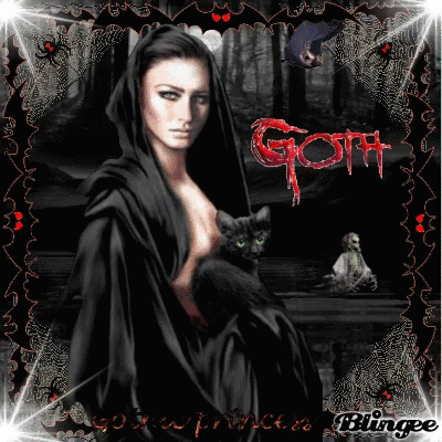 Woman Holding Black Cat With Red Goth Text